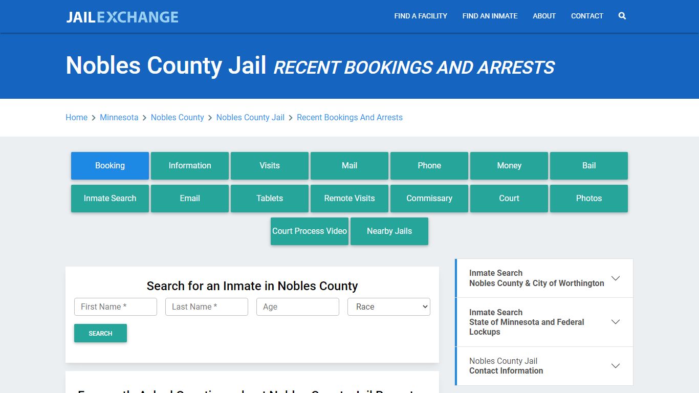 Nobles County Jail Recent Bookings And Arrests - Jail Exchange