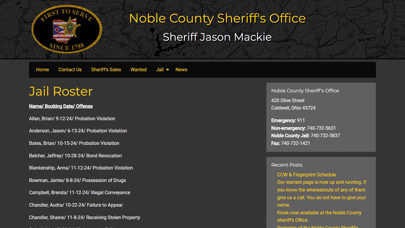 Jail Roster - Noble County Sheriff's Office