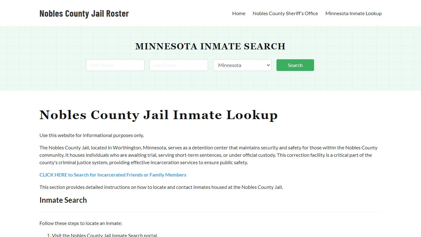 Nobles County Jail Roster Lookup, MN, Inmate Search